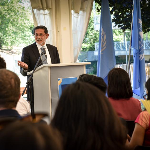 Jayantial M. Karia, President of UNICRI&#039;s Board of Trustees delivers a speech at the Graduation of the LL.M Class 2022. ©UNICRI/Freya Morales